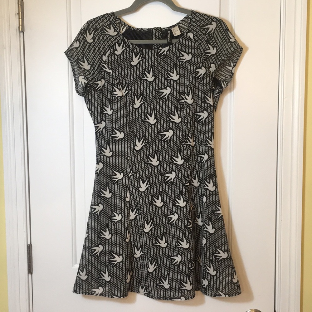 Bird print fit-and-flare dress